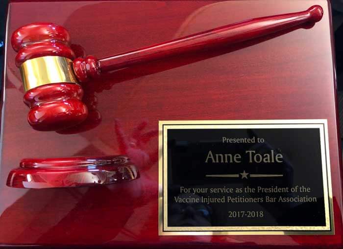 Anne Toale Award for her service as the 2017-2018 VIP Bar President